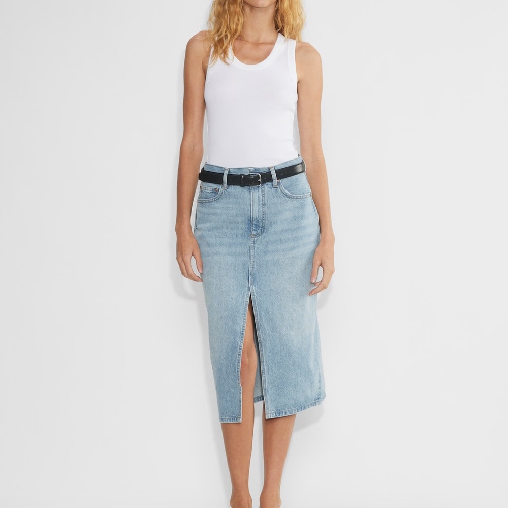 Denim Forum 90s Halle Light Wash Denim Midi Skirt Size 31